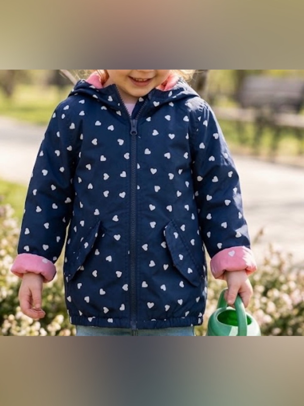 Carter's Navy Heart-Print Hooded Raincoat with Pink Lining